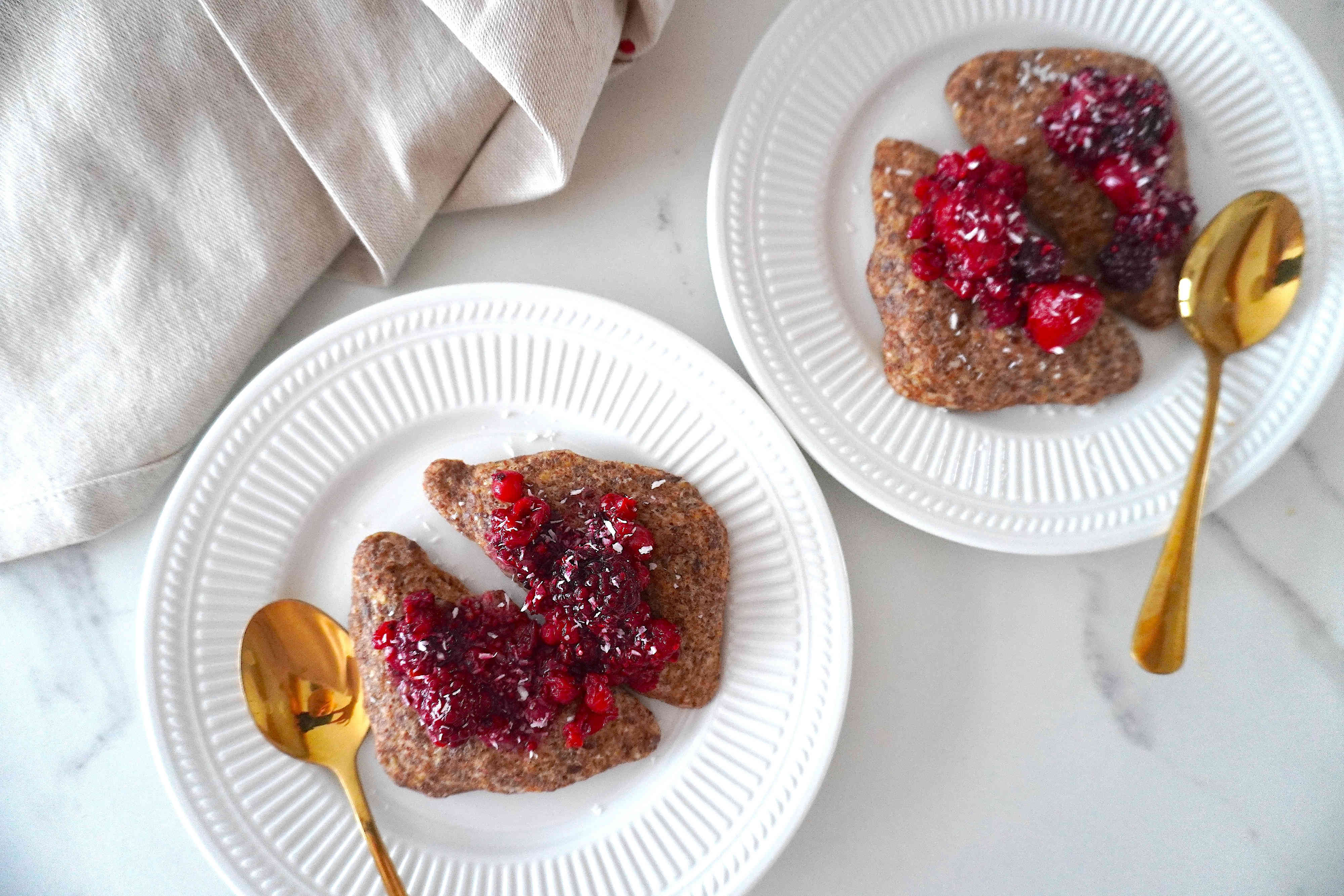 Brownies waffles with chia seed jam Recipe for a healthy dessert